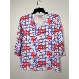Anthony's Resort Wear Coral Reef Print V-Neck 3/4 Sleeve Women's Top Size Large